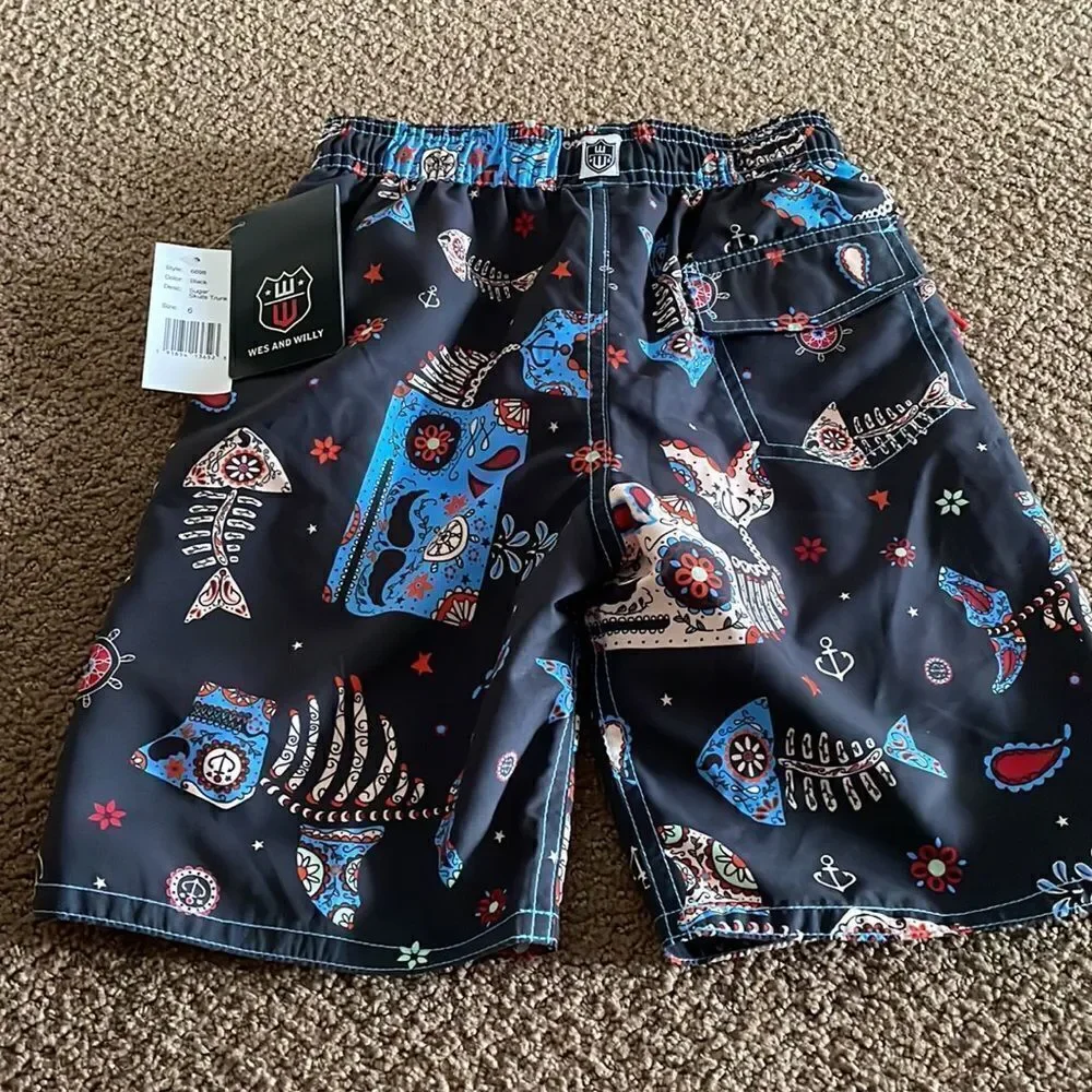 Wes And Willy Black Fishbone & Paisley Bathing Suit
